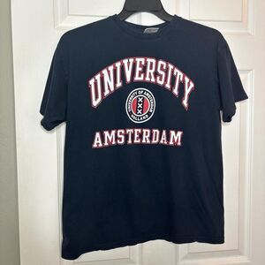 B&C Medium Black University of Amsterdam Graphic T-Shirt Holland EU Style